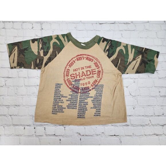 ULTRA RARE Kiss Band T Shirt Raglan Baseball 1990 CAMO Hot In The Shade VINTAGE - Picture 8 of 9